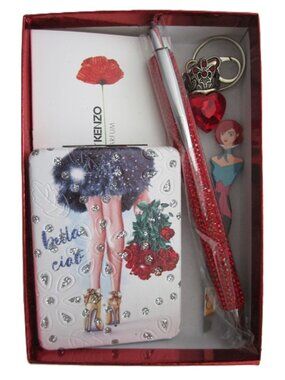 Purse Gift Set Compact Mirror, Tweezers, Pen, Keychain & Kenzo Flower Scent NEW